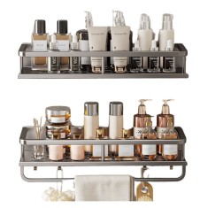 Organizator de perete Dublu, cu suport prosop, 50 cm, din otel inoxidabil, finisaj lucios, se integreaza perfect in orice decor