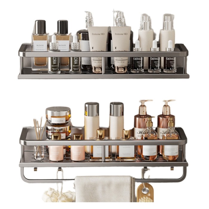 Organizator de perete Dublu, cu suport prosop, 50 cm, din otel inoxidabil, finisaj lucios, se integreaza perfect in orice decor