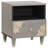 vidaXL Dulap de noapte Gri 40 x 33 x 46 cm Lemn masiv de mango