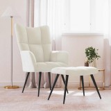 VidaXL Scaun de relaxare cu taburet, alb crem, catifea
