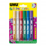 Set 6 Lipiciuri Glitter Uhu, 10 ml, Multicolor, Lipiciuri cu Glitter, Lipici cu Sclipici, Lipici Uhu, Lipiciuri Glitter, Lipici Glitter Uhu, Sclipici
