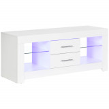 HOMCOM Comodă TV Modernă 55&quot; cu LED RGB (12 Culori), Telecomandă Inclusă, Lemn cu Etajere din Sticlă, Dimensiune 120x40x50cm, Alb | Aosom Romania