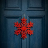 Decoratiune de Craciun - fulg de zapada - Rosu sclipitor - de agatat - 31 cm