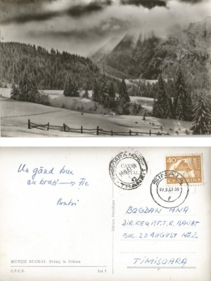 *Romania, Muntii Bucegi, Peisaj la Diham, carte postala ilustrata, circulata intern, 1967 foto