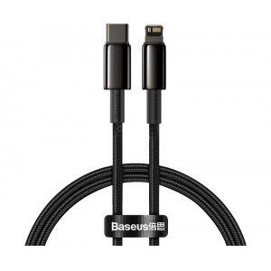 Cablu alimentare si date Baseus Tungsten Gold,Fast Charging Data Cable pt smartphone,USB Type-C la Lightning 20W,braided,1m,rezistent zgarieturi,negru