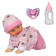 Păpușă Bebelus, Model De-a Busilea, Roz, Accesorii Biberon și Suzeta, 24cm