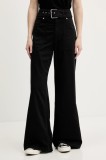 Hugo Blue pantaloni culoarea negru, lat, high waist, 50548143