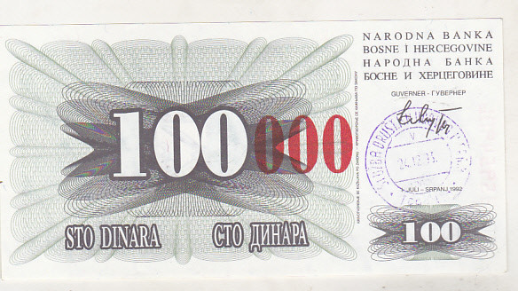 bnk bn Bosnia 100000 dinari 24-12-1993 unc