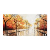 Tablou gigant peisaj citadin pictat manual living, birou, Pe strada cu felinare, 140x70cm ulei pe panza in cutit efect 3D, gata de agatat pe perete