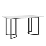 Masă de pr&acirc;nz modernă 140 x 80 cm, cu model de marmură, structură din metal, pentru sufragerie și living, Alb+Negru
