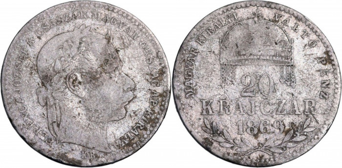 1869 - KB - 20 krajcz&aacute;r - Franz Joseph I - Imperiul Austro-Ungar