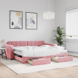 VidaXL Pat de zi cu extensie și sertare, roz, 90x200 cm, catifea