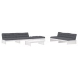 Set mobilier relaxare gradina&amp;perne 6 piese alb lemn masiv pin