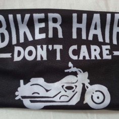 Bandana neagra rock "Biker Hair don't care", noua