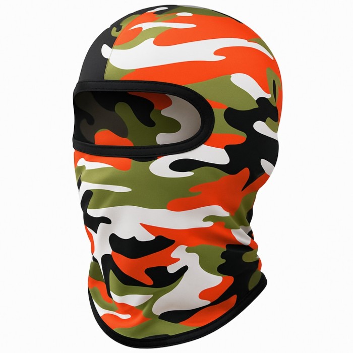 Cagula Camuflaj FIXATO, Unisex, Protectie UV, Material elastic, respirabil, Marime universala, Jungle Blaze