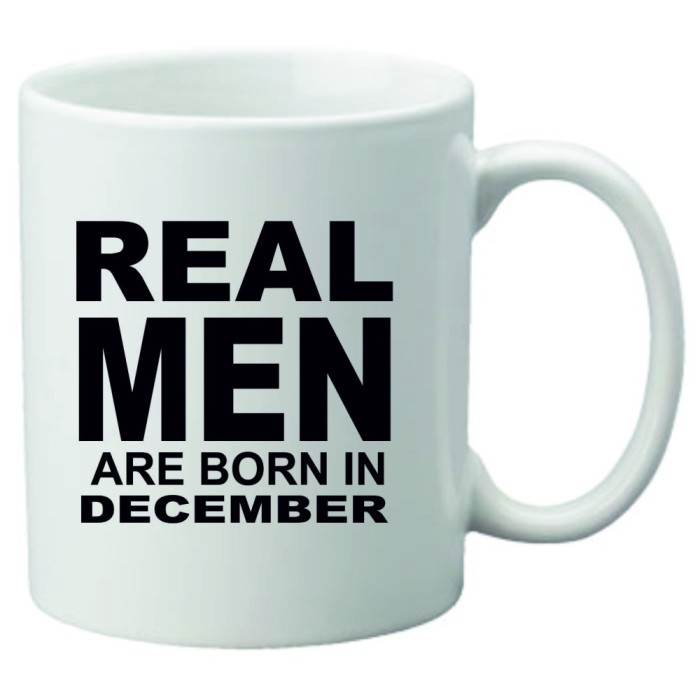 Cana alba personalizata &quot; Real Men are born in December&quot;, INOVATIX&reg;. 330ml