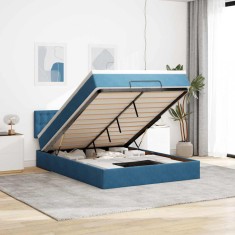 vidaXL Cadru de pat otoman cu saltea Albastru &icirc;nchis 140x190cm catifea