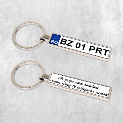 Breloc Auto Argintiu Personalizat cu Numar si un text foto