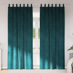 vidaXL Perdele cu perdele 2 pcs Verde &icirc;nchis 140 x 225 cm Catifea