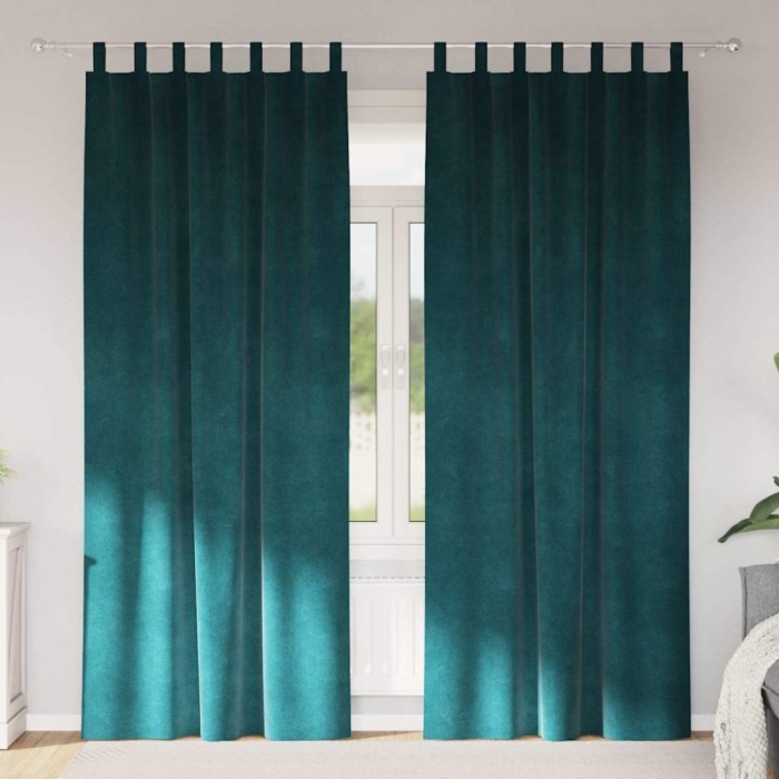 Draperii opace cu agățătoare, 2 buc., verde &icirc;nchis, catifea