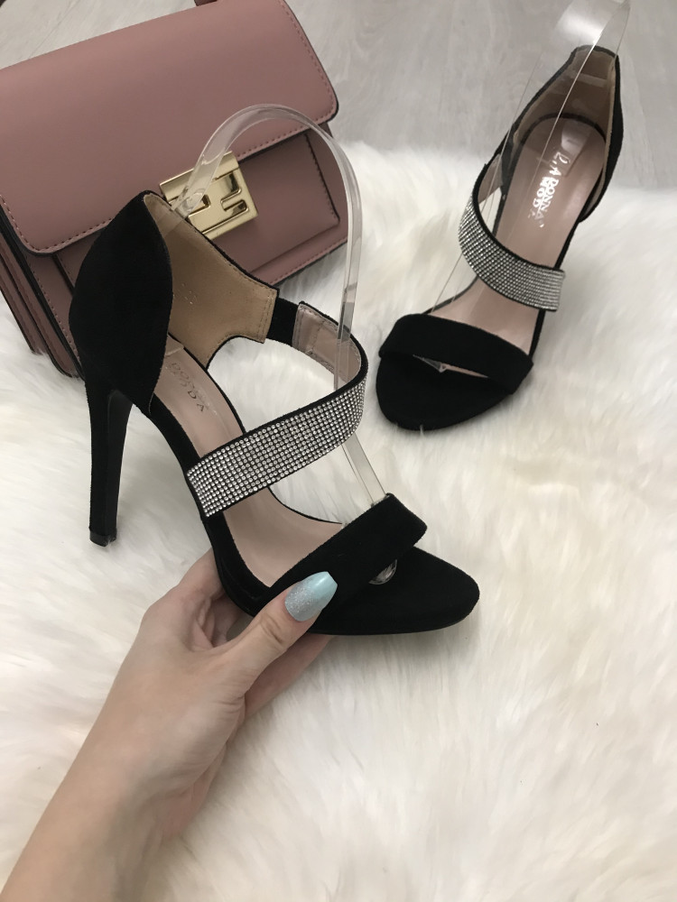 Sandale dama negre cu argintiu cu toc marime 36+CADOU | Okazii.ro