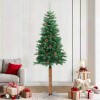 Pom Crăciun artificial subțire lemn și conuri verde 210 cm PVC