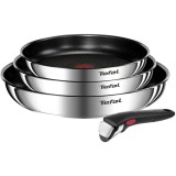 Set 4 piese TEFAL Ingenio Emotion, tigaie de 22/24/28 cm, maner detasabil, invelis antiaderent, Thermo-Signal, inductie, argintiu