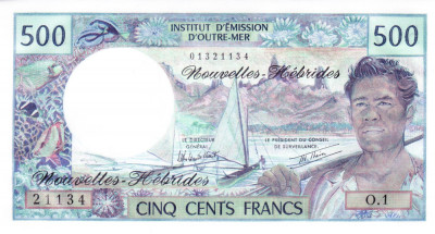 Bancnota Noile Hebride 500 Franci (1980) - P19d UNC foto