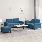 vidaXL Set de canapele cu perne, 3 piese, albastru, catifea 3202229