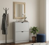 Dulap pentru depozitare pantofi KL Carey, 2 usi rabatabile, 4 rafturi, Pal Melaminat, gri