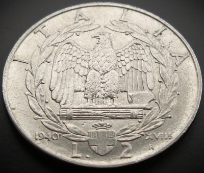 Moneda istorica 2 LIRE - ITALIA FASCISTA, anul 1940 * cod 247 B foto