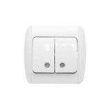 Intrerupator dublu incastrat Makel alb, 10A, 250V, cu indicator
