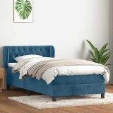 VidaXL Pat box spring cu saltea, albastru &icirc;nchis, 100x210 cm, catifea