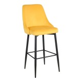Cumpara ieftin Scaun de bar Zedna, Pako World, Catifea Galben, Picioare negre, 52x57x111 cm