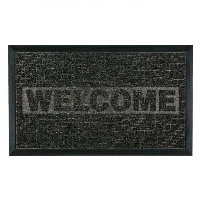 Covoraș Ușă, Model Welcome, Culoare Negru, 75x45cm, Cauciuc-Mochetă