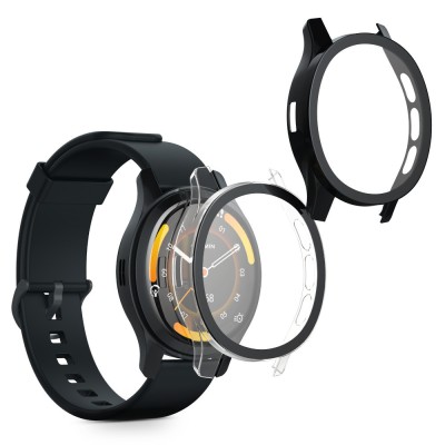 Set 2 Huse Kwmobile cu sticla securizata pentru Garmin Venu 3S, Transparent/Negru, Plastic, KWM0000251S002C foto
