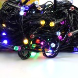 Instalatie de craciun 8 jocuri de lumini, beculet in 6 colturi, liniara, 17 m, din care 1 m cablu priza 220v, 200 led, controler, fir negru, multicolo, Oem