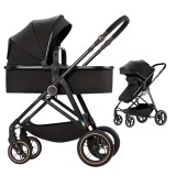 Carucior Copii 2 in 1, Landou Transformabil Sport, Suspensii Triple, Ultra-Usor 7.8kg, Cadru Aluminiu, Negru
