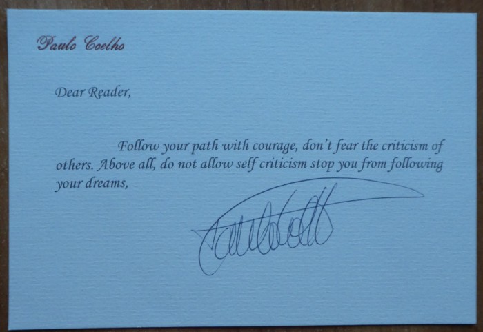 Autograf al scriitorului Paulo Coelho