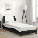 VidaXL Cadru de pat cu tăblie, negru și alb, 90x200 cm piele ecologică