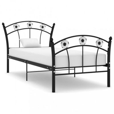 Cadru de pat, cu model de fotbal, negru, 90x200 cm, metal foto