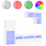 Cumpara ieftin Unitati de perete TV cu LED-uri, 6 piese, alb, lemn prelucrat