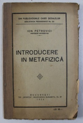 INTRODUCERE IN METAFIZICA de ION PETROVICI , 1924 foto
