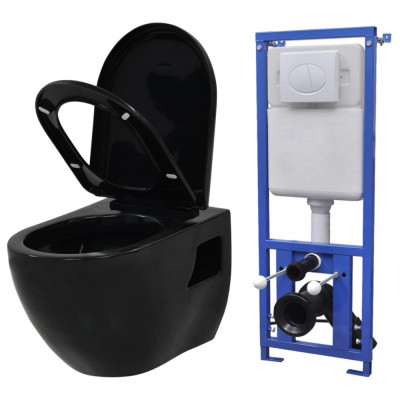 Vas de toaletă suspendat cu rezervor &amp;icirc;ncastrat, negru, ceramică foto