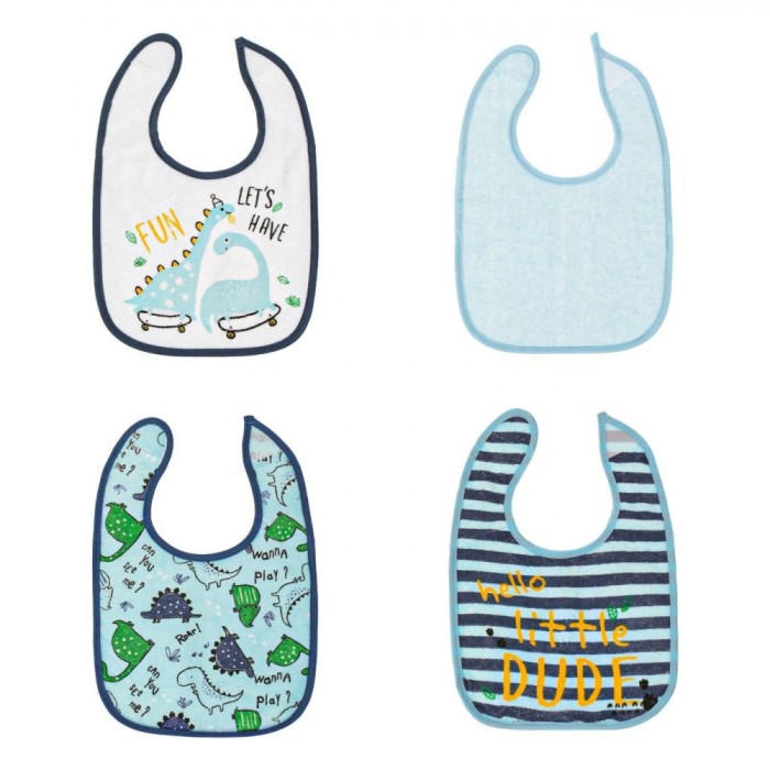 Set Bavete Textile, Model Dinozauri, Multicolor, 4 Bucăți