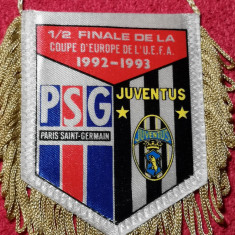 Fanion meci fotbal PSG - JUVENTUS Torino(semifinala Cupa UEFA 1992/1993)