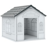 PawHut Cușcă pentru C&acirc;ini din PP Impermeabil cu Acoperiș Inclinat și Ușă de Intrare, 65x75.7x63 cm, Gri | Aosom Romania