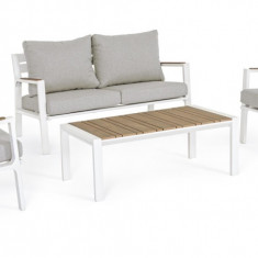 Set mobilier pentru gradina/terasa 4 piese Ernst, Bizzotto, aluminiu/placaj/poliester, alb