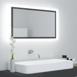 Oglinda de baie cu LED, gri extralucios, 80x8,5x37 cm, acril GartenMobel Dekor, vidaXL