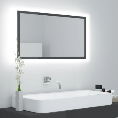 Oglinda de baie cu LED, gri extralucios, 80x8,5x37 cm, acril GartenMobel Dekor foto